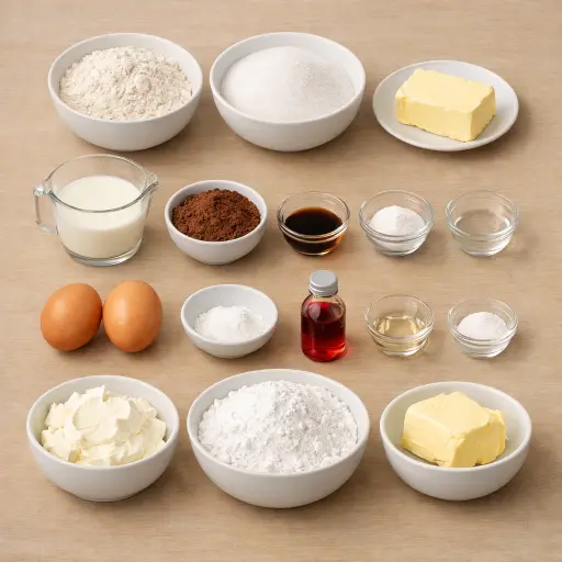 Ingredients for Velvet Rouge Cupcakes