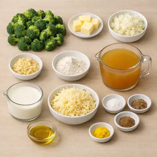 Ingredients for Velvety Broccoli-White Cheddar Soup