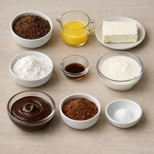 Ingredients for Velvety Chocolate No-Bake Cheesecake