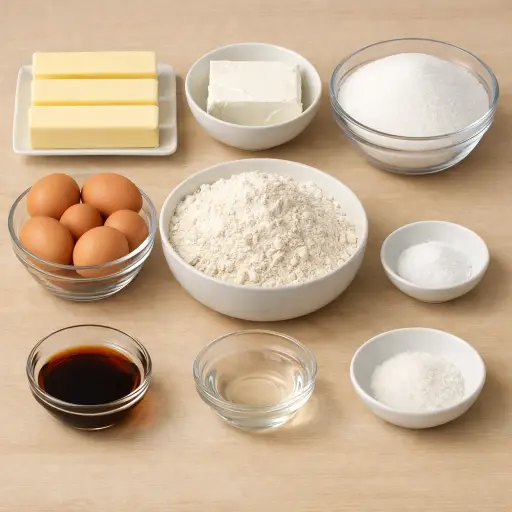 Ingredients for Velvety Cream Cheese Pound Cake