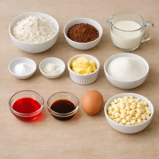 Ingredients for Velvety Crimson Cookies