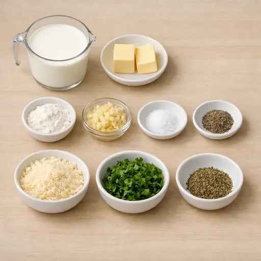 Ingredients for Velvety Herb-Infused Garlic Cream Sauce