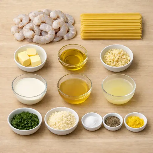 Ingredients for Velvety Lemon Dill Shrimp Scampi