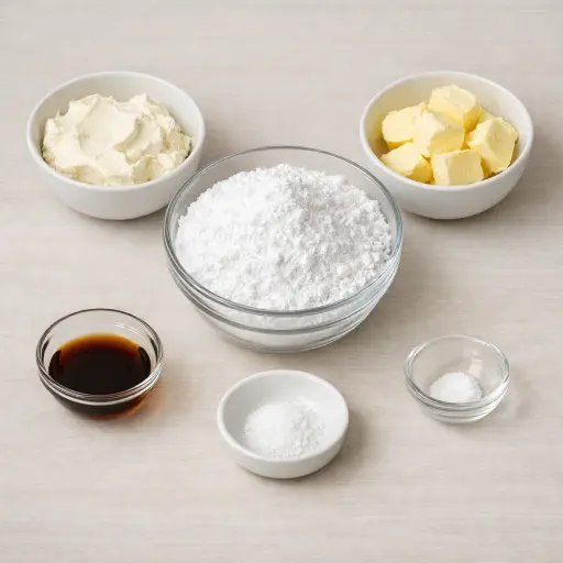 Ingredients for Velvety Vanilla Cream Cheese Frosting