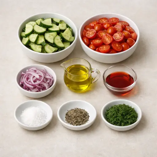 Ingredients for Vintage Cucumber & Tomato Medley