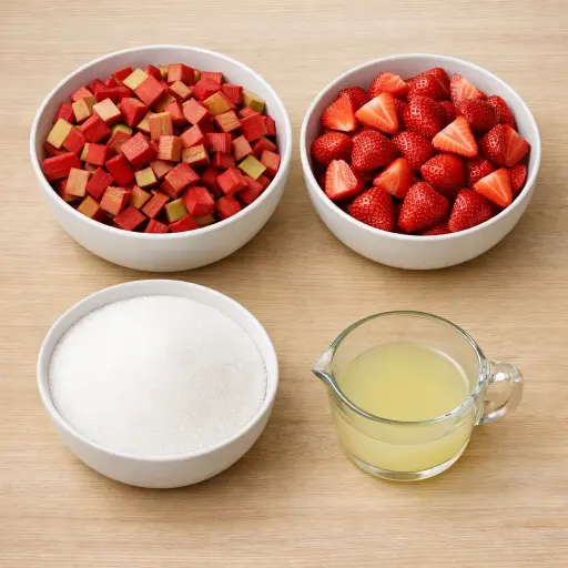Ingredients for Vintage Rhubarb Strawberry Preserve