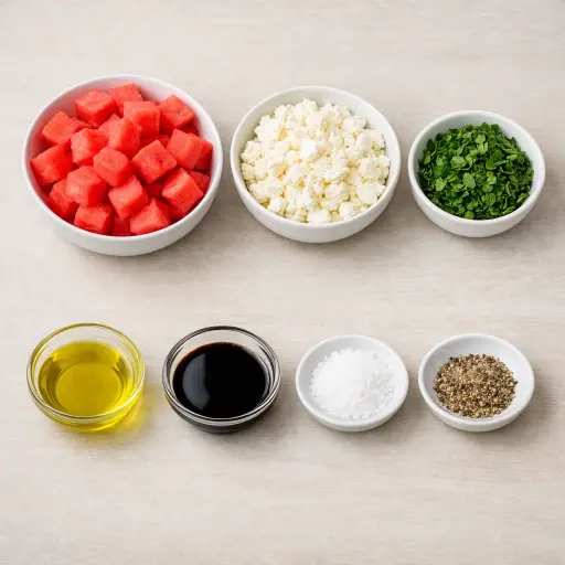 Ingredients for Watermelon and Feta Salad Cups