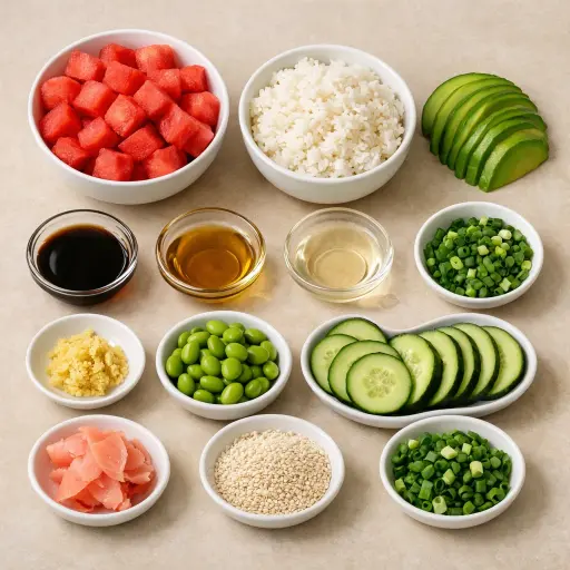 Ingredients for Watermelon Poke Bowl