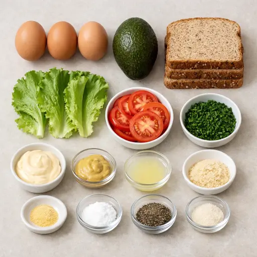 Ingredients for Zesty Avocado Egg Salad Sandwich