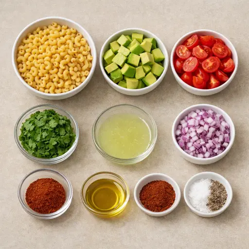 Ingredients for Zesty Avocado Macaroni Salad