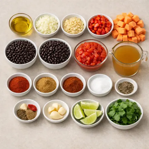Ingredients for Zesty Black Bean & Sweet Potato Chili