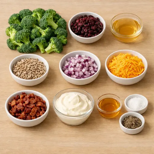 Ingredients for Zesty Broccoli & Cranberry Crunch Salad