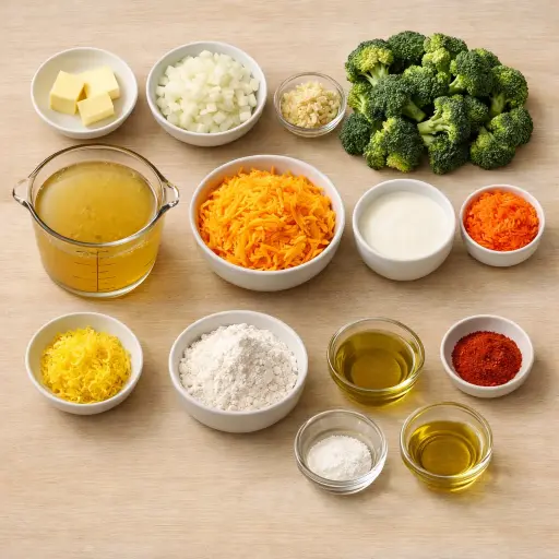 Ingredients for Zesty Broccoli Cheddar Soup
