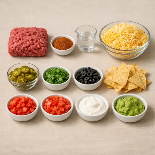 Ingredients for Zesty Cheesy Beef Nachos