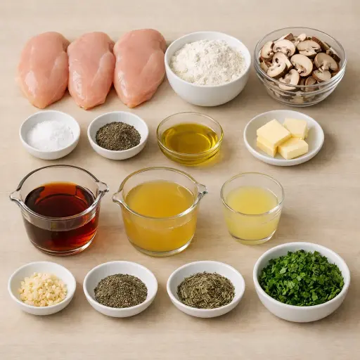 Ingredients for Zesty Chicken Marsala with Herb Infusion