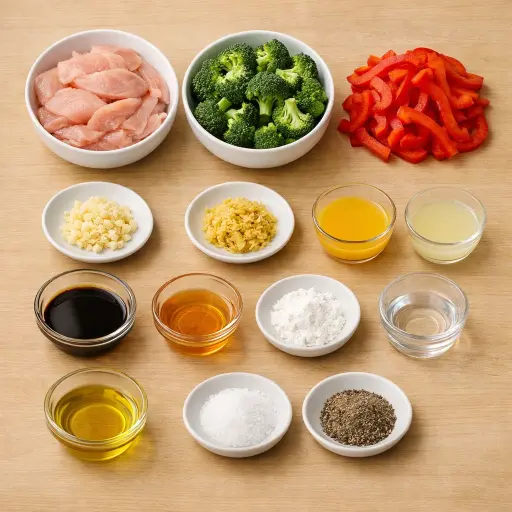 Ingredients for Zesty Citrus Chicken and Broccoli Stir Fry