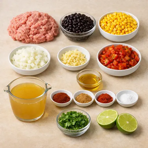 Ingredients for Zesty Corn and Black Bean Taco Soup