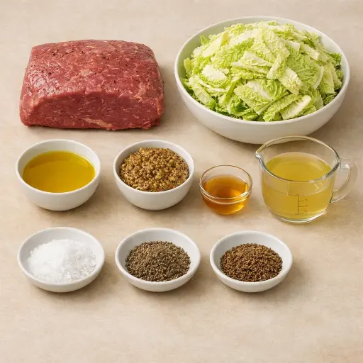 Ingredients for Zesty Corned Beef and Savoy Cabbage Skillet