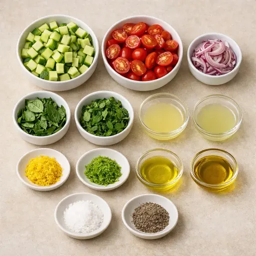 Ingredients for Zesty Cucumber and Tomato Citrus Salad