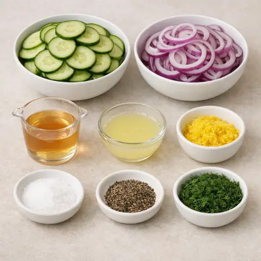 Ingredients for Zesty Cucumber Onion Crunch Salad