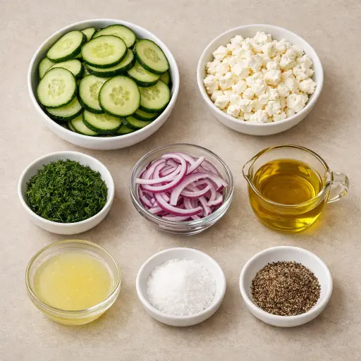 Ingredients for Zesty Dill and Feta Cucumber Salad