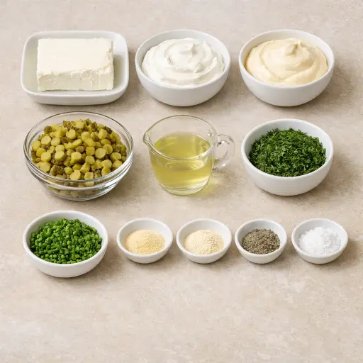 Ingredients for Zesty Dill Pickle and Herb Dip