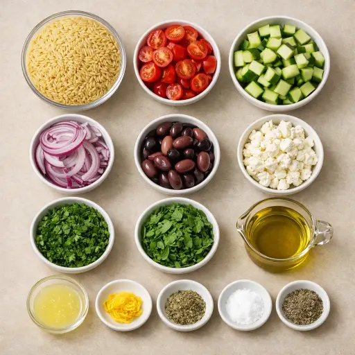 Ingredients for Zesty Greek Orzo Salad