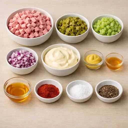 Ingredients for Zesty Ham & Pickle Salad