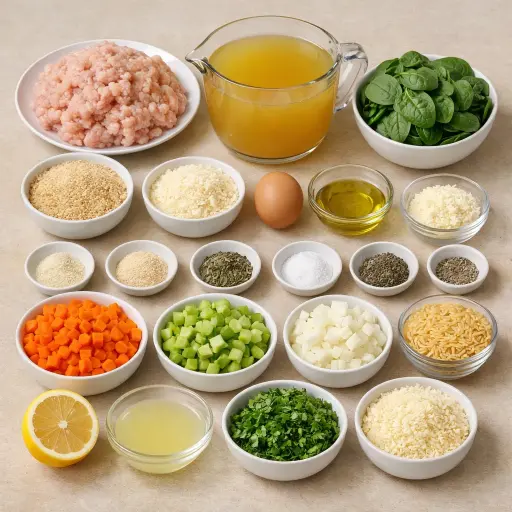Ingredients for Zesty Italian Wedding Soup with Lemon and Spinach
