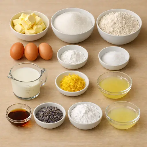 Ingredients for Zesty Lavender Lemon Cake