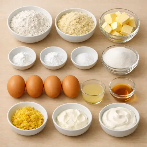 Ingredients for Zesty Lemon Almond Pound Cake