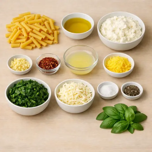 Ingredients for Zesty Lemon Baked Ziti with Spinach