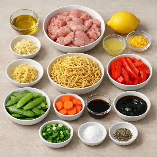 Ingredients for Zesty Lemon Chicken Chow Mein