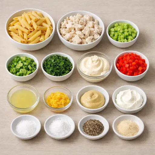 Ingredients for Zesty Lemon Crab Pasta Salad