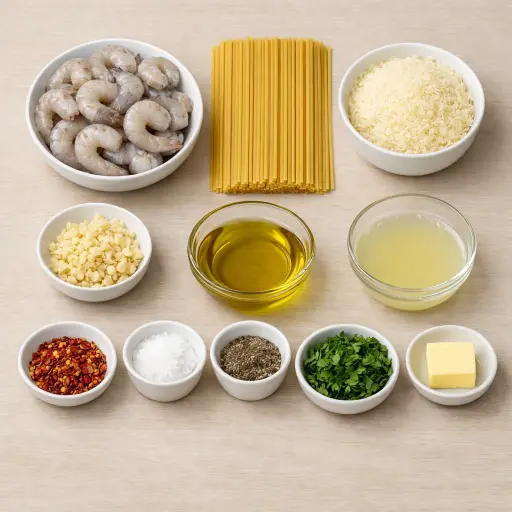 Ingredients for Zesty Lemon Garlic Shrimp Pasta