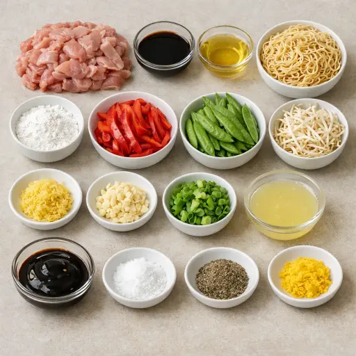 Ingredients for Zesty Lemon Ginger Chicken Chow Mein