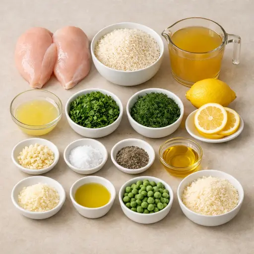 Ingredients for Zesty Lemon Herb Chicken and Rice Casserole