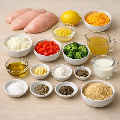 Ingredients for Zesty Lemon Herb Chicken Casserole