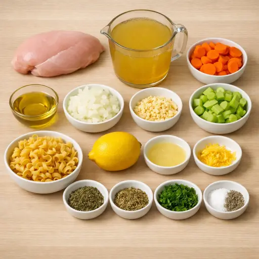 Ingredients for Zesty Lemon Herb Chicken Noodle Soup