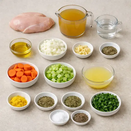 Ingredients for Zesty Lemon Herb Chicken Soup