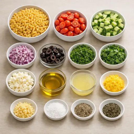 Ingredients for Zesty Lemon Herb Pasta Salad