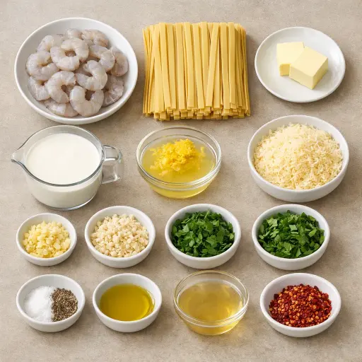 Ingredients for Zesty Lemon Herb Shrimp Alfredo