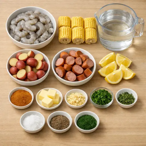 Ingredients for Zesty Lemon Herb Shrimp Boil