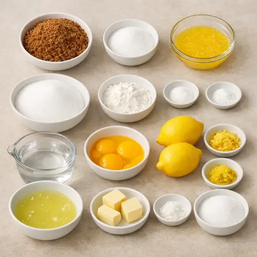 Ingredients for Zesty Lemon Meringue Pie with Ginger Crust