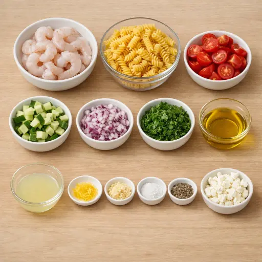 Ingredients for Zesty Lemon Shrimp Pasta Salad