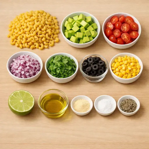 Ingredients for Zesty Lime and Avocado Macaroni Salad
