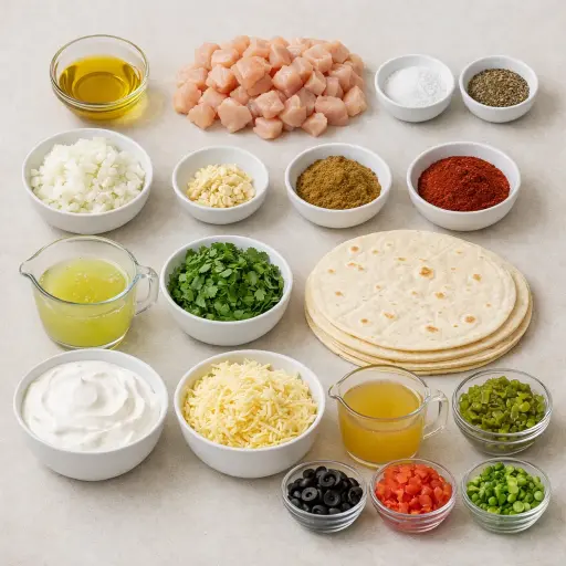 Ingredients for Zesty Lime Sour Cream Chicken Enchiladas