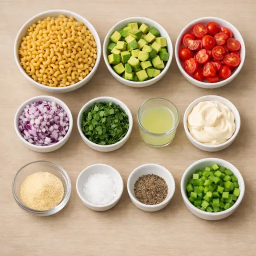 Ingredients for Zesty Macaroni Salad with Avocado and Lime