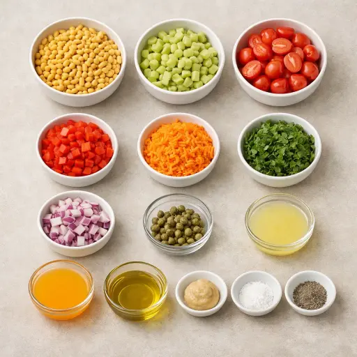 Ingredients for Zesty Macaroni Salad with Citrus Vinaigrette