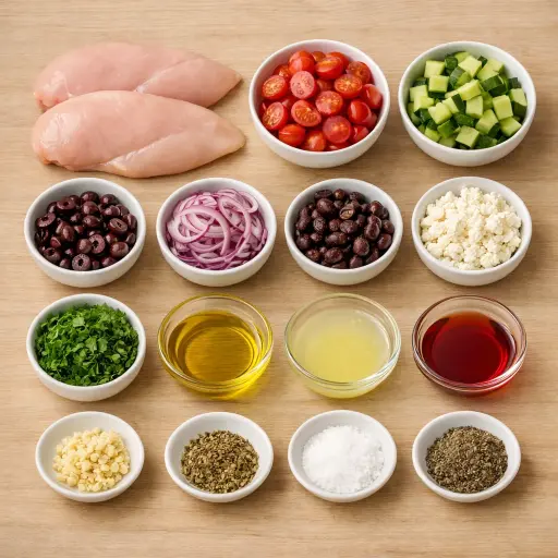 Ingredients for Zesty Mediterranean Chicken Salad